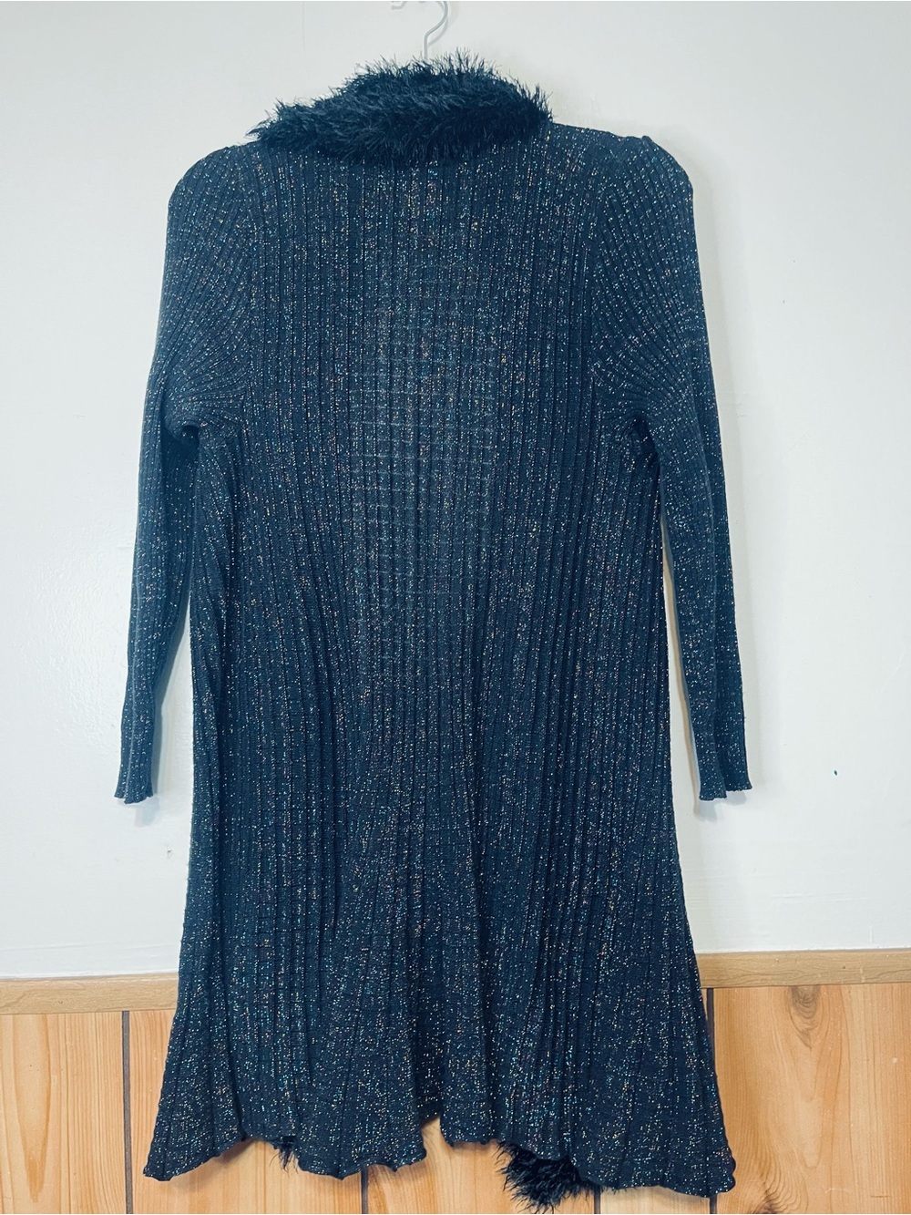 Lauren Michelle Black Shag Trim Knit Cardigan Sweater - Picture 2 of 3